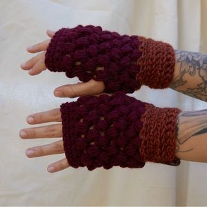Da Bomb Burgundy Handmade Crochet Hand Warmers